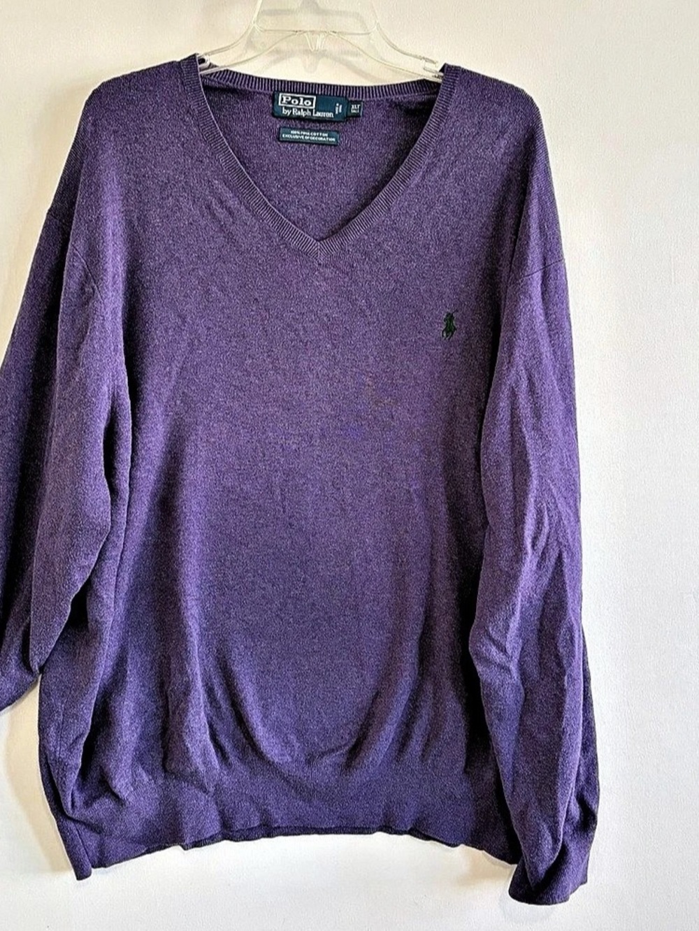 Polo Ralph Lauren 100% pima cotton v-neck sweater XLT Tall purple Preppy